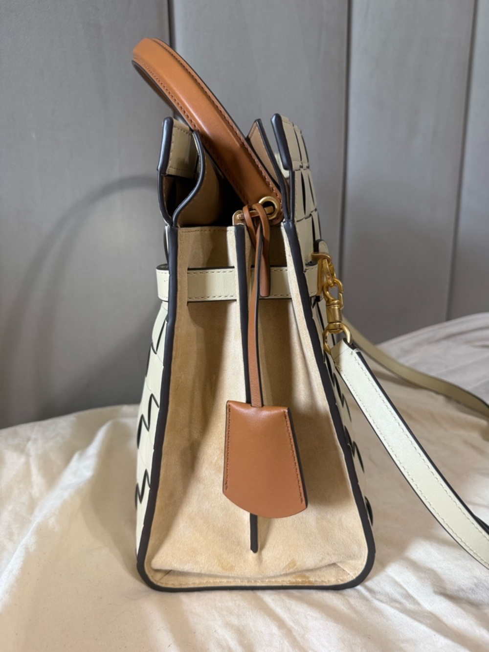 Tory Burch Buttermilk Woven Lee Radziwill double Bag - Picture 6 of 13